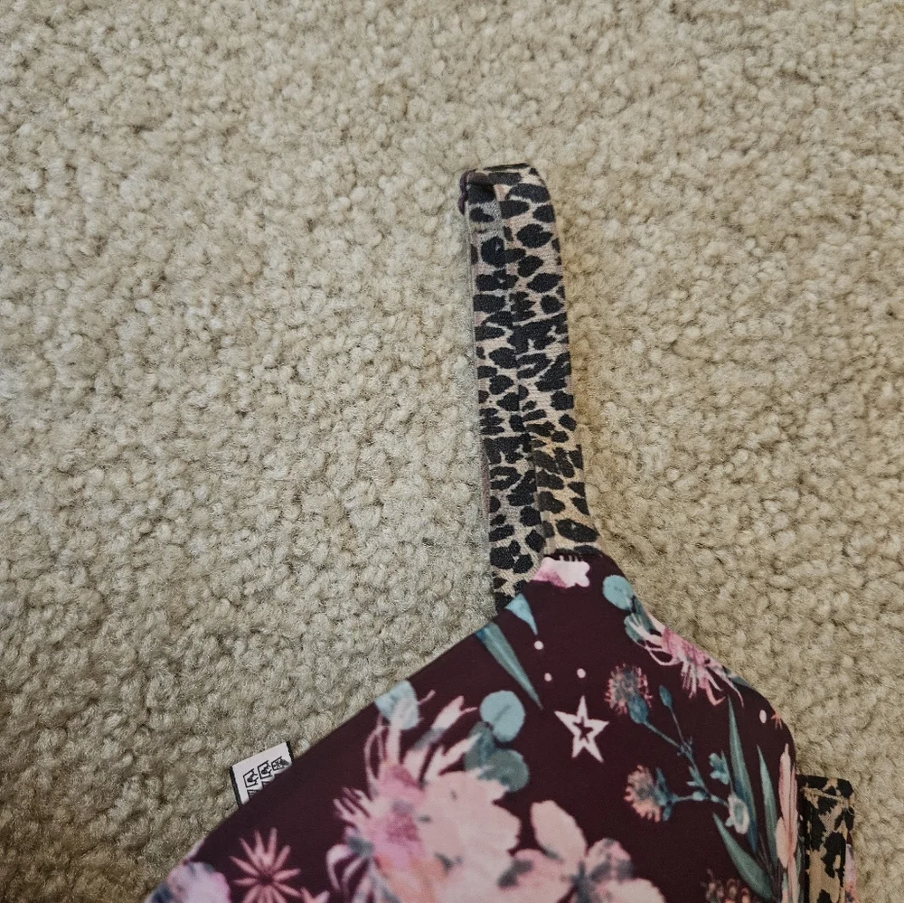 Victoria's Secret Lined Demi Bra Purple Floral Leopard Print Size 32DD